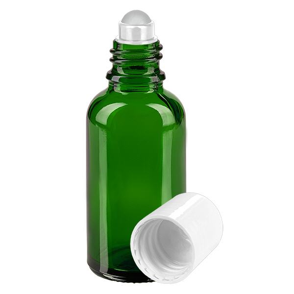 Apothekenflasche grün 30ml Roll-On Verschluss weiß Apothekenflasche grün 30ml Roll-On Verschluss weiß