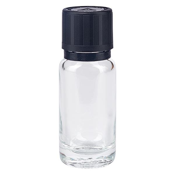 Frasco de farmácia transparente 10ml tampa do conta-gotas Anel de derrame 1mm preto Símbolo de aviso de chupeta resistente a crianças Tampa inviolável