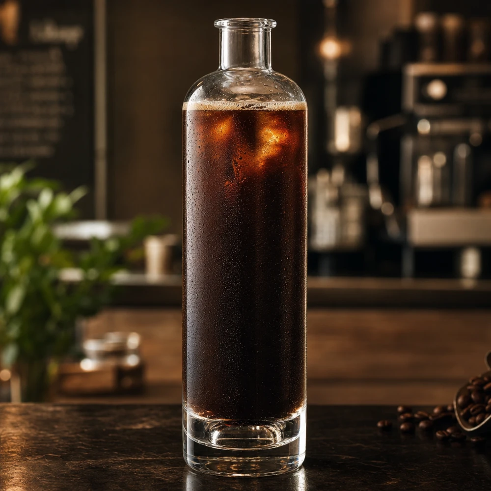 500ml Glasflasche "Ella" ohne Verschluss UNiTWIST Garrafa de vidro de 500 ml Ella cheia de café frio em forma cilíndrica de cozinha sem tampa Exemplo de aplicação UNiTWIST