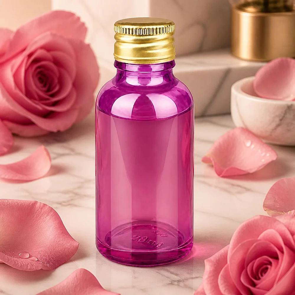 Frasco de vidro de 30 ml de Violeta Púrpura com tampa SV e tampa dourada de alumínio para aromaterapia e perfumes