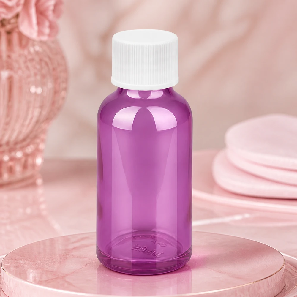 Frasco de farmácia de 30 ml de alta qualidade em vidro violeta com tampa branca à prova de crianças