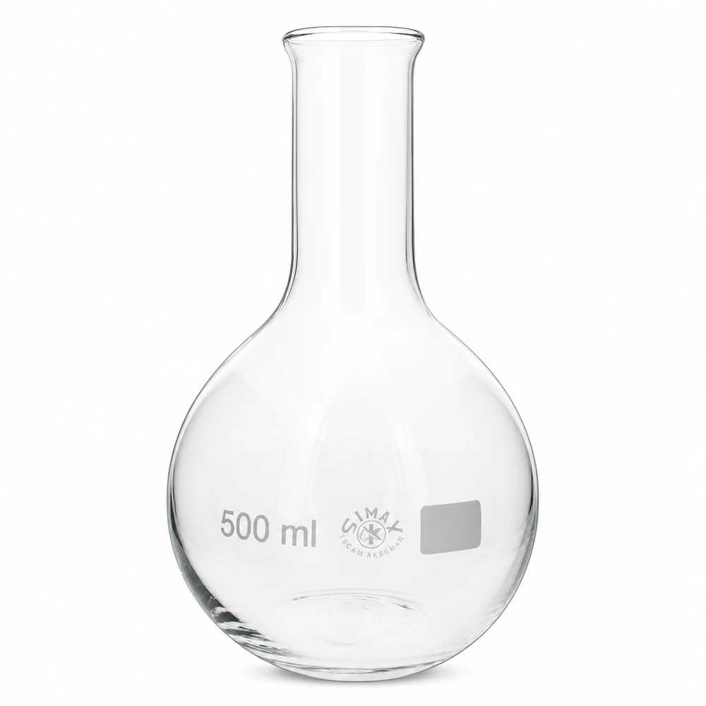 Balão de pé de 500 ml com gargalo estreito em vidro transparente para laboratório e química