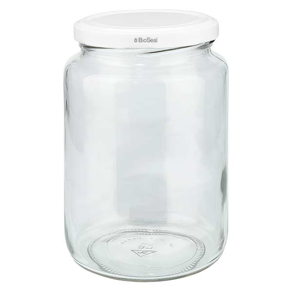 Frasco redondo de 795 ml com tampa BioSeal branca UNiTWIST