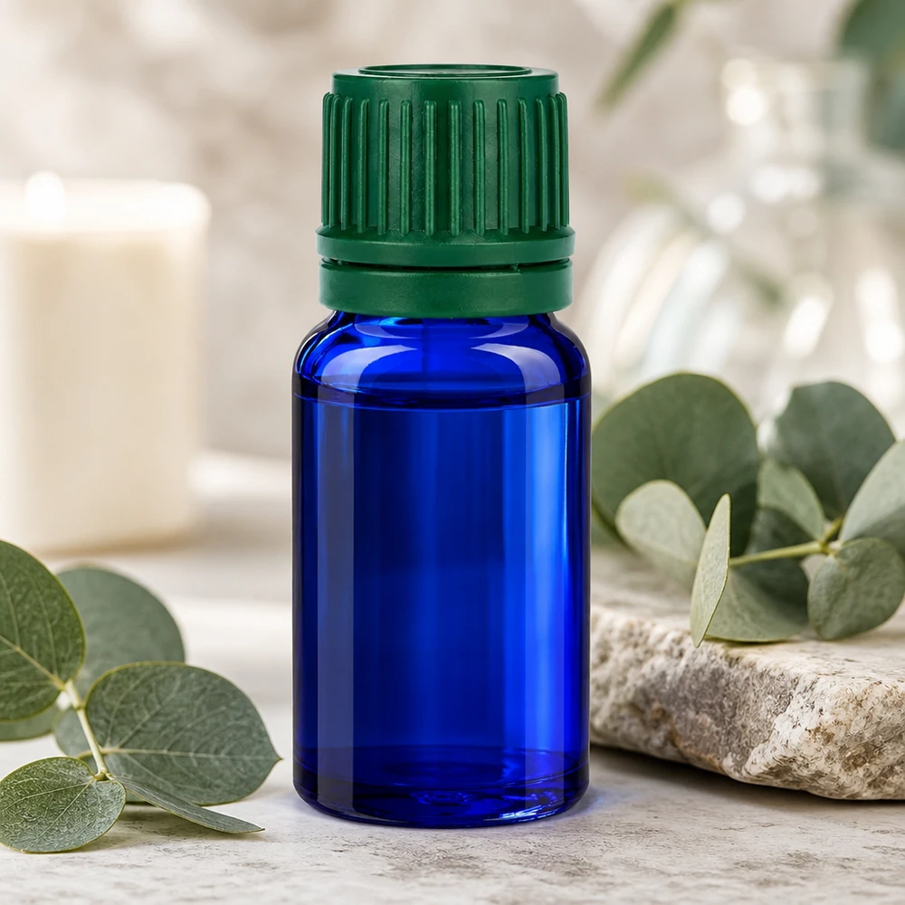 Frasco compacto de vidro azul de 10 ml com tampa de rosca prática para utilização móvel