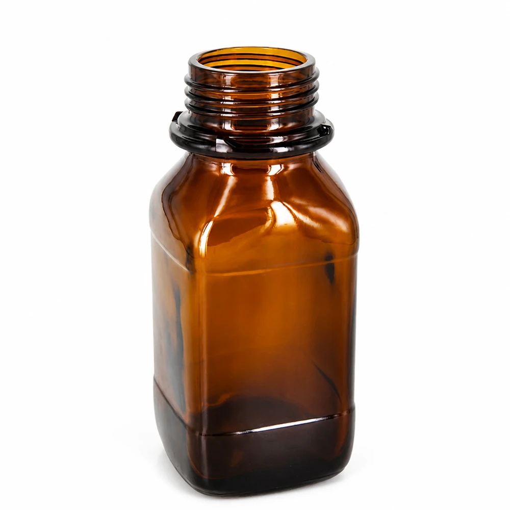 Frasco para produtos químicos de 250 ml em vidro âmbar com rosca para utilização em laboratório
