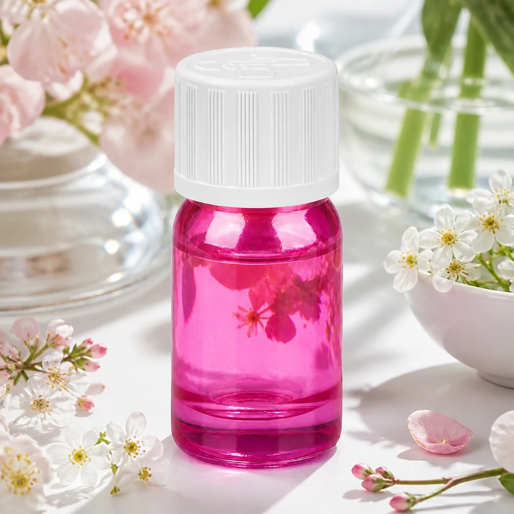 Frasco de 5 ml com tampa de rosca de 11 mm branca padrão resistente a crianças PurpleLine UT18/5 Prático frasco de vidro de 5 ml em violeta brilhante para armazenamento seguro de produtos cosméticos
