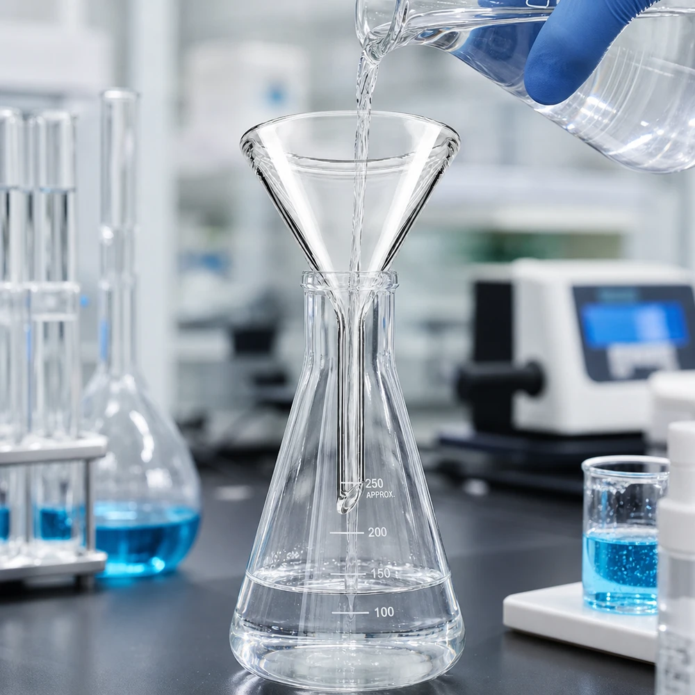 Funil de vidro de precisão com 45 mm de diâmetro e ângulo de 60 graus para trabalhos de laboratório e análises