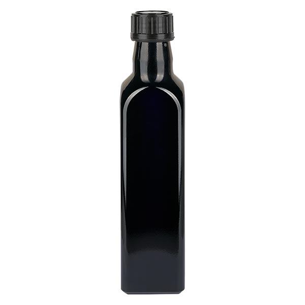 Frasco quadrado de vidro violeta 1000ml (garrafa de óleo), UNI 10155 31,5x 24, incl. tampa de rosca preta 103574 Frasco quadrado de vidro violeta 1000ml (garrafa de óleo), UNI 10155 31,5x 24, incl. tampa de rosca preta 103574