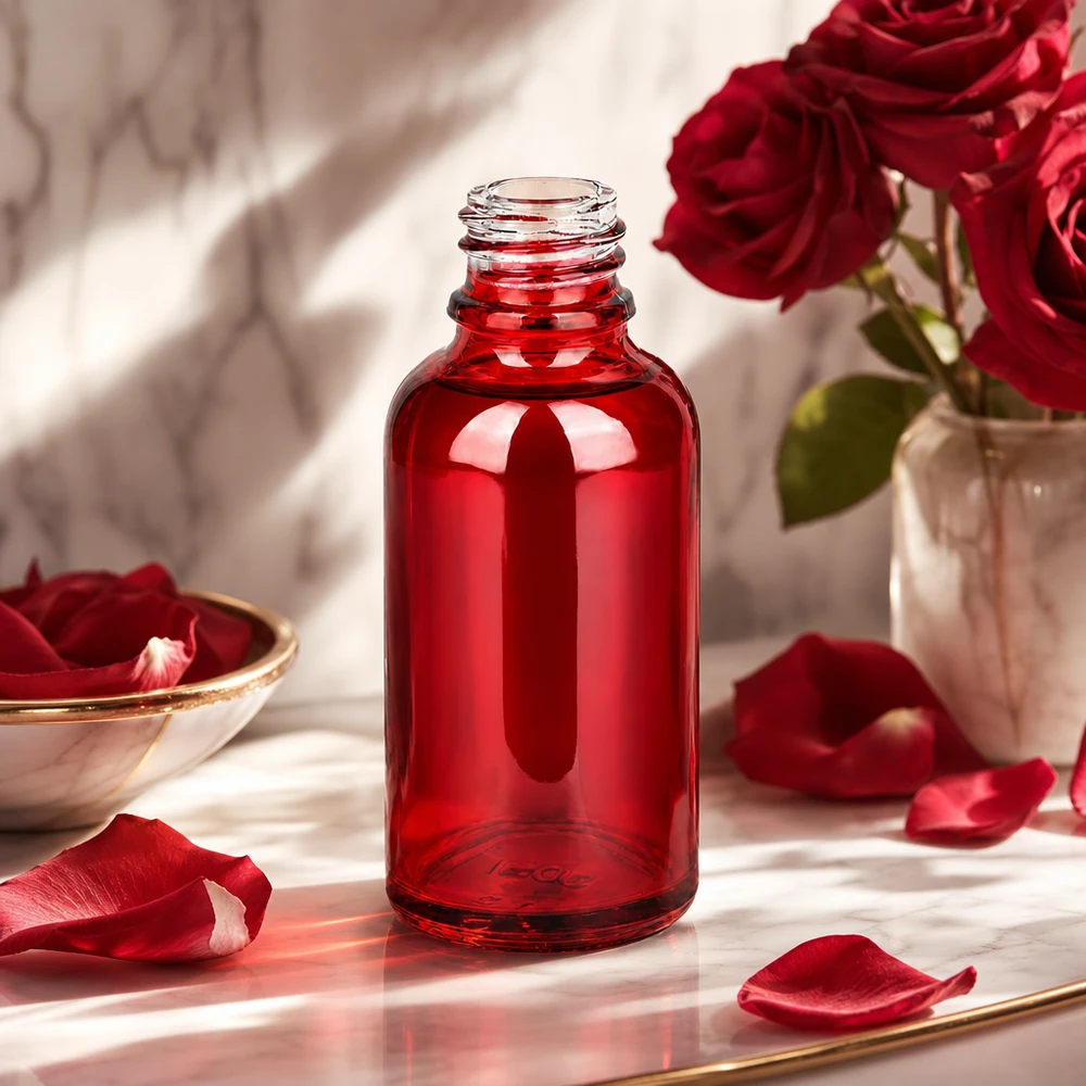 Frasco de vidro RedLine UT18/30 UNiTWIST 30ml em vermelho elegante para aplicações farmacêuticas
