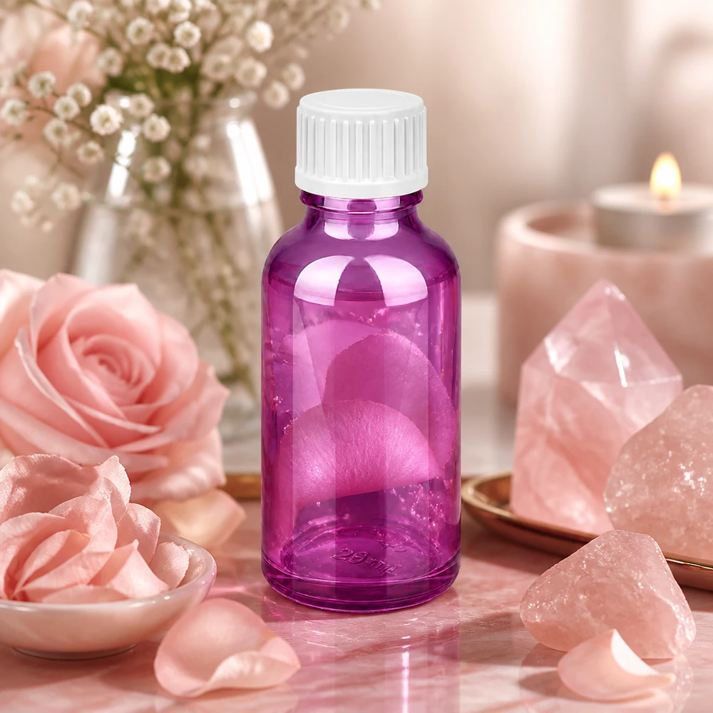 Frasco de vidro violeta de 30 ml com rosca de 18 mm - perfeito para óleos de perfume e essências