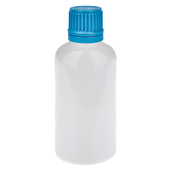 Frasco de 50 ml com tampa de rosca azul de 11 mm, tampa inviolável WhiteLine UT18/50 Frasco de 50 ml com tampa de rosca azul de 11 mm, tampa inviolável WhiteLine UT18/50