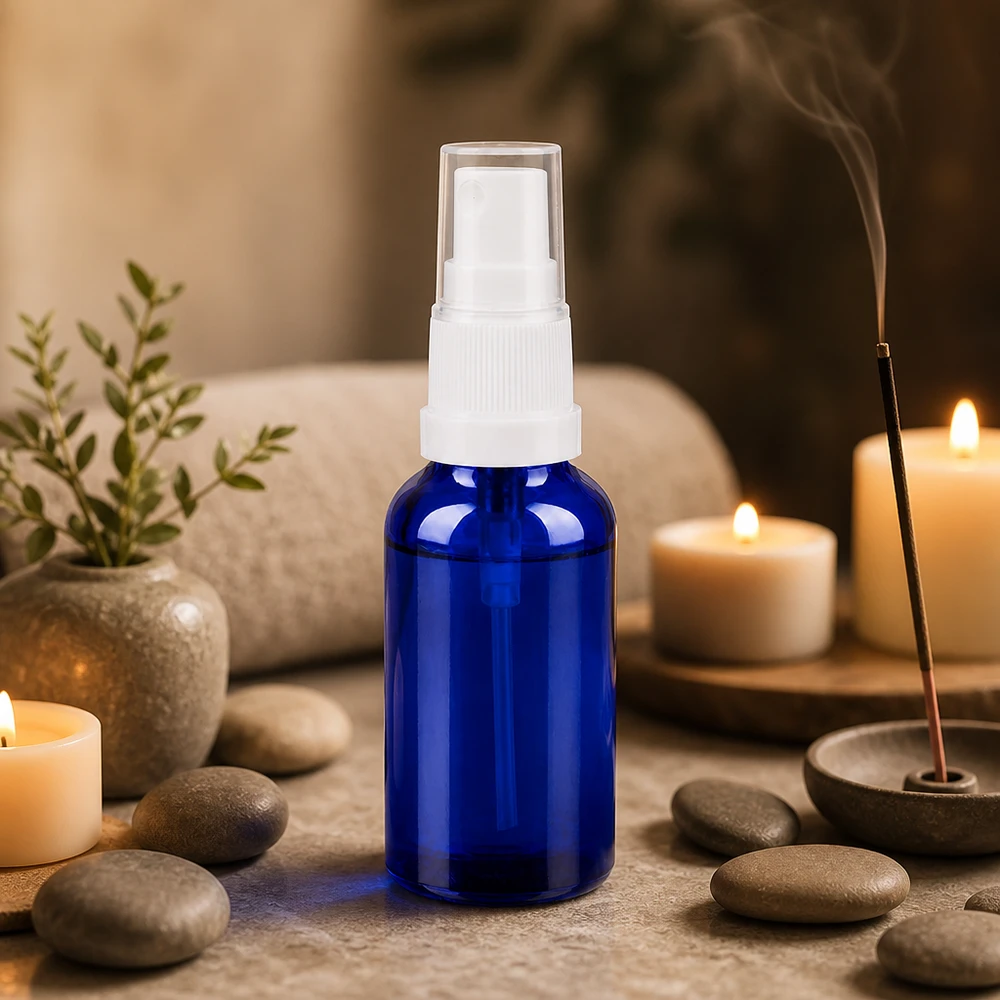 Frasco spray de 30ml branco/tampa transparente standard BlueLine UT18/30 Frasco de spray compacto de 30 ml com cabeça de spray transparente para aplicações versáteis