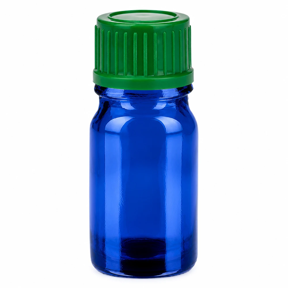 Frasco de 5 ml com tampa de rosca de 11 mm verde Standard BlueLine UT18/5 Frasco de vidro azul de 5 ml com tampa de rosca verde 11 mm SV STD BlueLine UT18/5