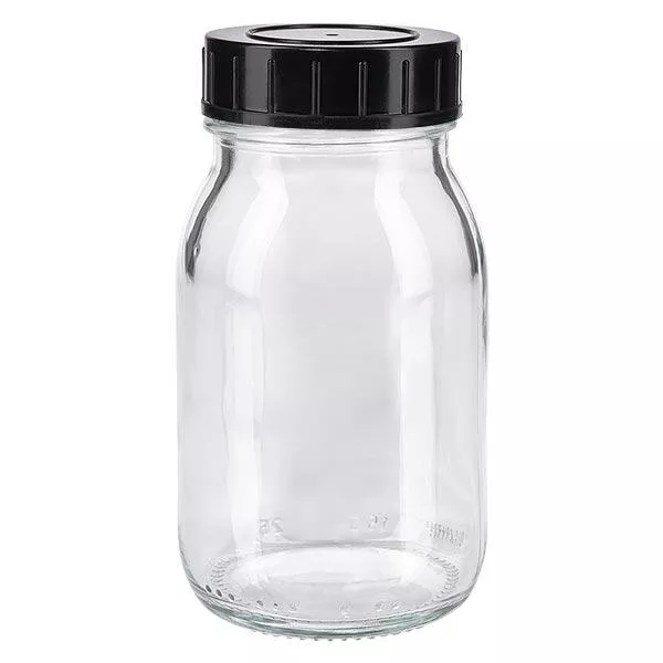 Frasco de gargalo largo de 150 ml em vidro transparente com tampa de rosca