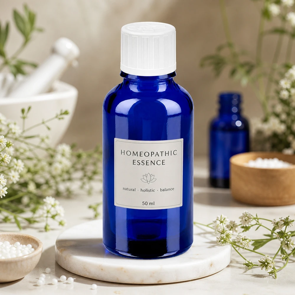 Frasco de 30ml com tampa de rosca de 11mm branco standard resistente a crianças BlueLine UT18/30 Frasco de vidro de 30 ml em azul elegante com tampa de rosca de 11 mm para essências homeopáticas