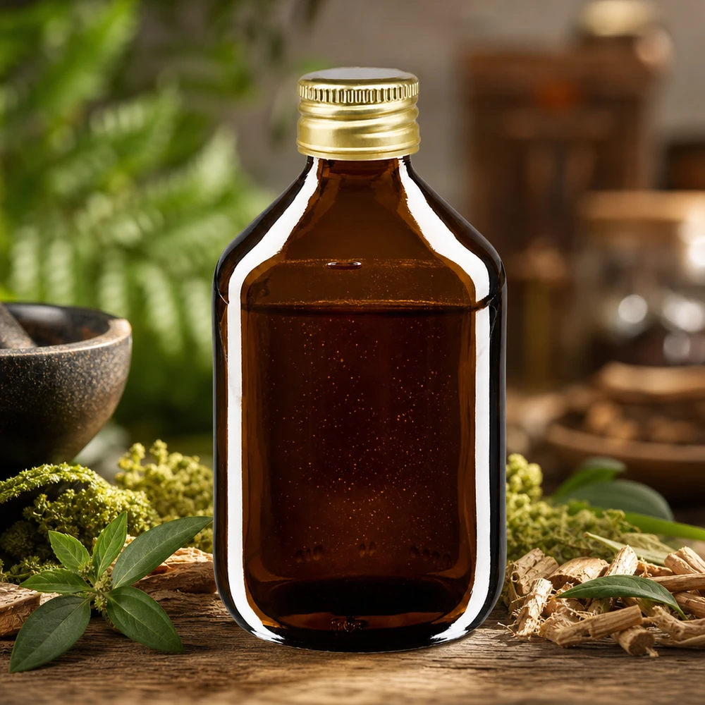 300ml Medizinflasche braun, mit Verschluss gold Aluminium ApoGlas Prático frasco de vidro castanho de 300 ml com tampa de alumínio segura para tinturas de ervas