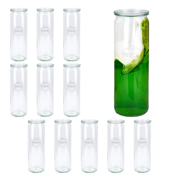 Conjunto de 12 frascos Weck frasco cilíndrico 600ml, copos de vidro de 1/2 litro com