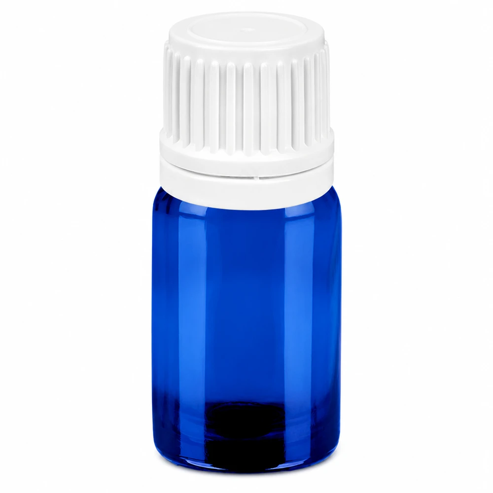 Frasco conta-gotas de 5 ml com tampa inviolável branca de 0,7 mm BlueLine UT18/5 Frasco conta-gotas de 5 ml azul com tampa branca para uma dosagem precisa de líquidos