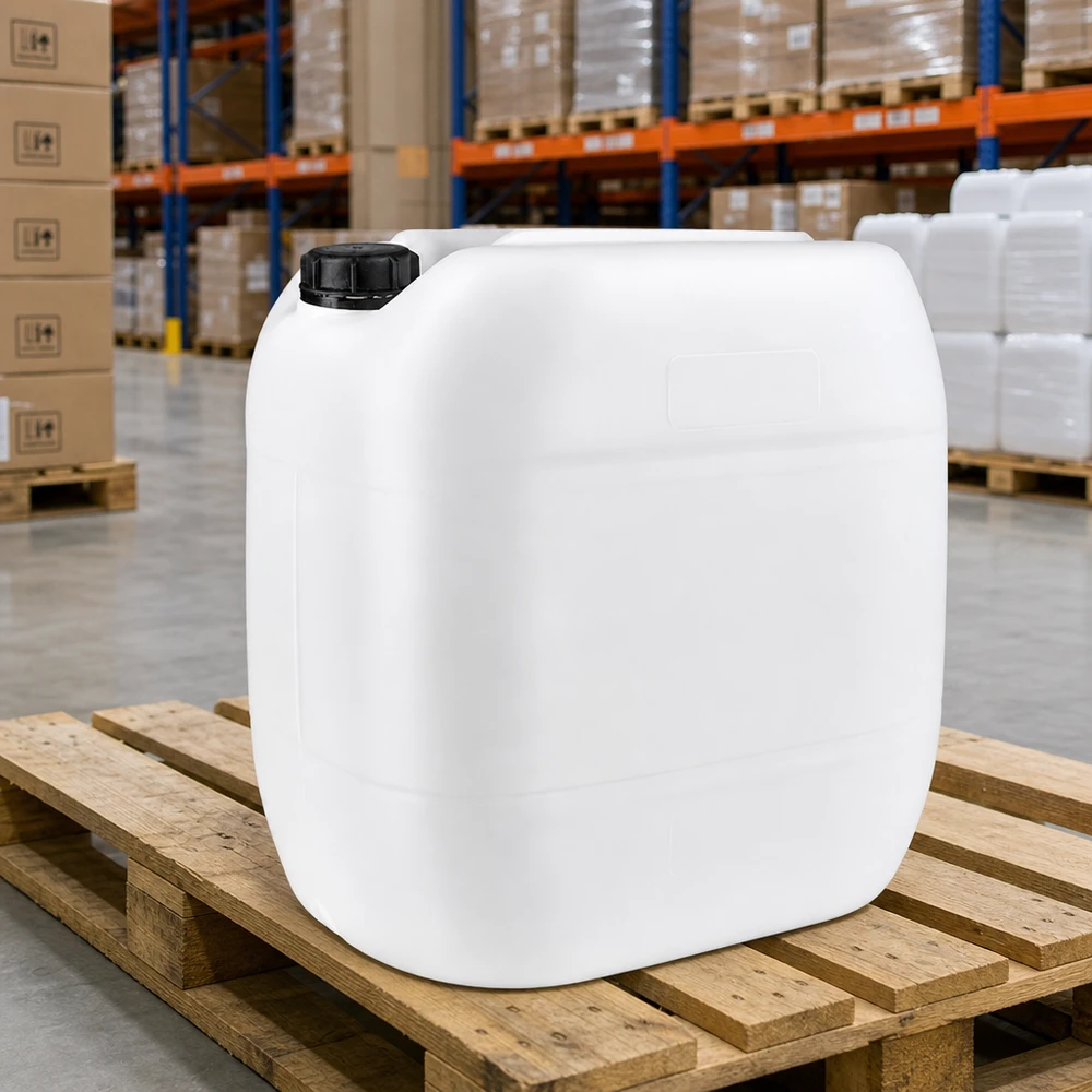 Bidão de 30 litros, adequado para alimentos, com tampa original, em palete de madeira, em stock