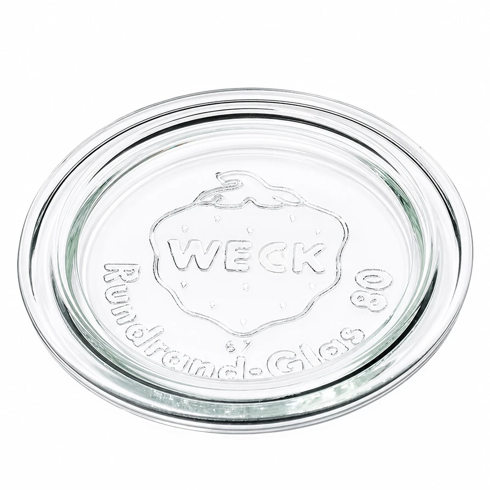 Tampa de vidro WECK RR80 Tampa de vidro WECK RR80 transparente com logótipo em relevo para frascos de conserva e frascos de pedreiro