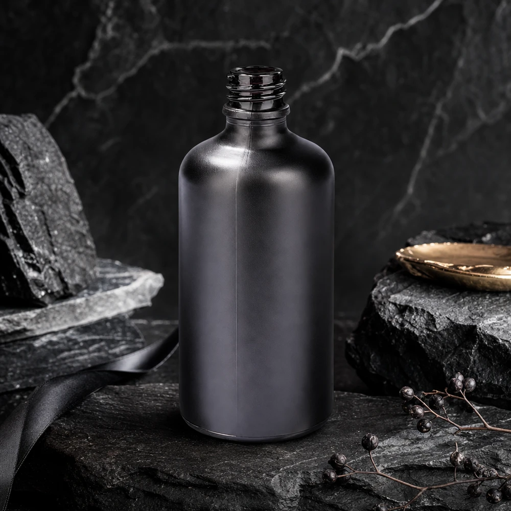 Frasco de farmácia de 100ml BlackLine UT18/100 UNiTWIST Frasco de farmácia preto de 100 ml BlackLine UT18/100 UNiTWIST em vidro de alta qualidade para cosméticos