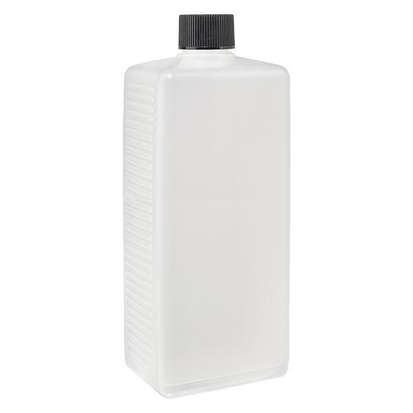Frasco quadrado de 1000ml em PE natural, com tampa Frasco quadrado de 1000ml em PE natural, com tampa