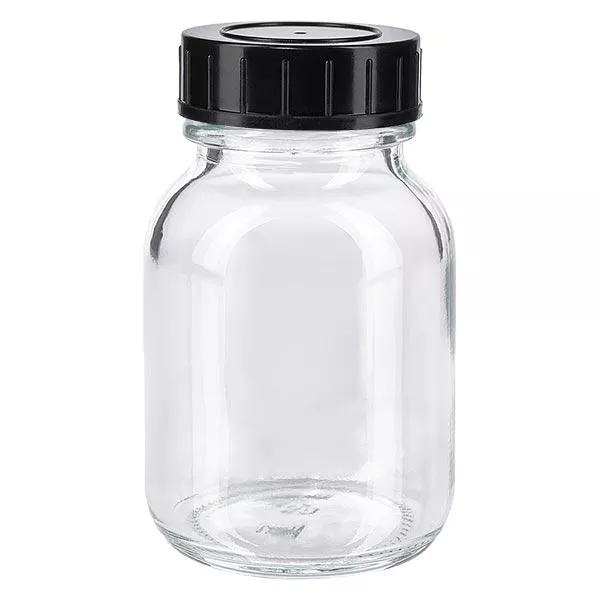 Garrafa de pescoço largo de 50ml de vidro transparente com tampa de rosca Garrafa de pescoço largo de 50ml de vidro transparente com tampa de rosca