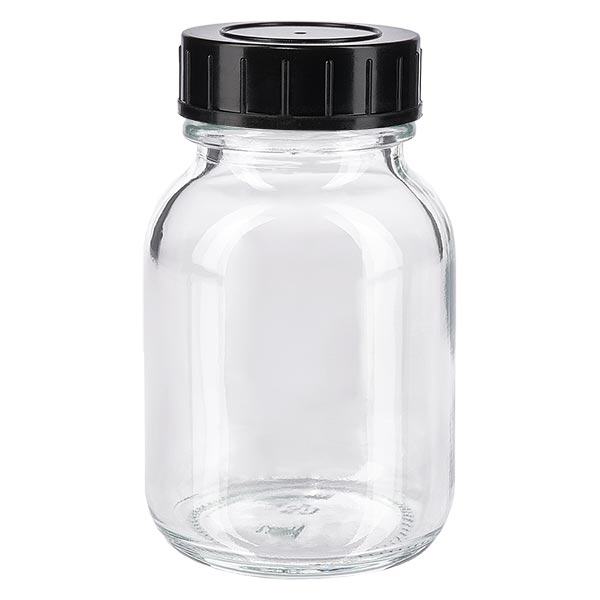 Garrafa de pescoço largo de 50ml de vidro transparente com tampa de rosca