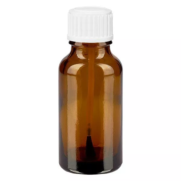 Frasco de farmácia castanho 20ml com tampa de rosca branca Frasco de farmácia castanho 20ml com tampa de rosca branca