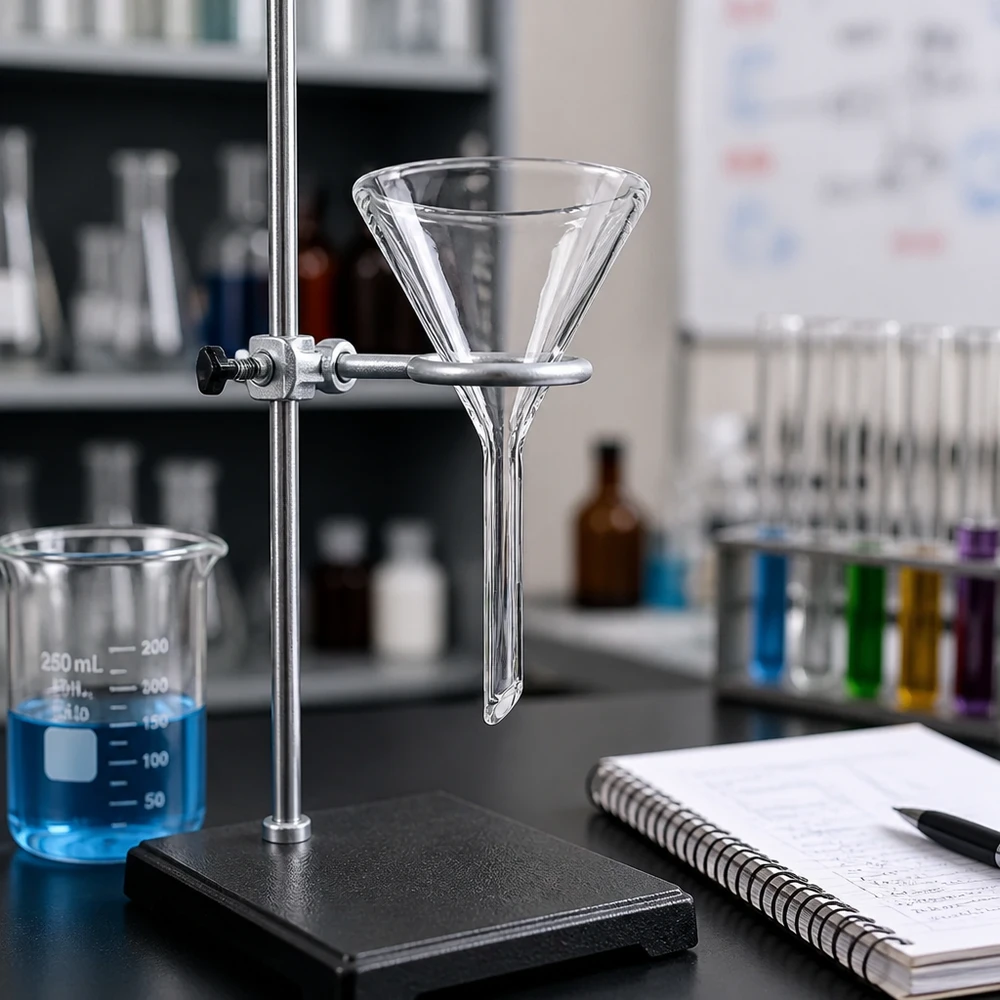 Funil ø45mm borosilicato ângulo 60 estilo curto Tremonha de precisão com ângulo de inclinação de 60 graus em borosilicato de alta qualidade para uma dosagem exacta