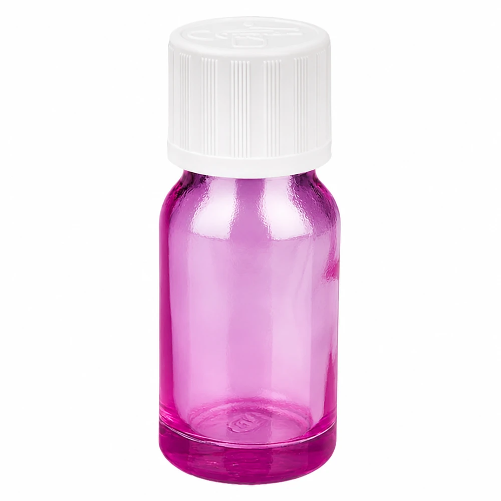 Frasco conta-gotas de 10ml 1,2mm branco padrão resistente a crianças PurpleLine.UT18/10 Frasco conta-gotas de 10 ml transparente púrpura com tampa de rosca branca para uma dosagem precisa