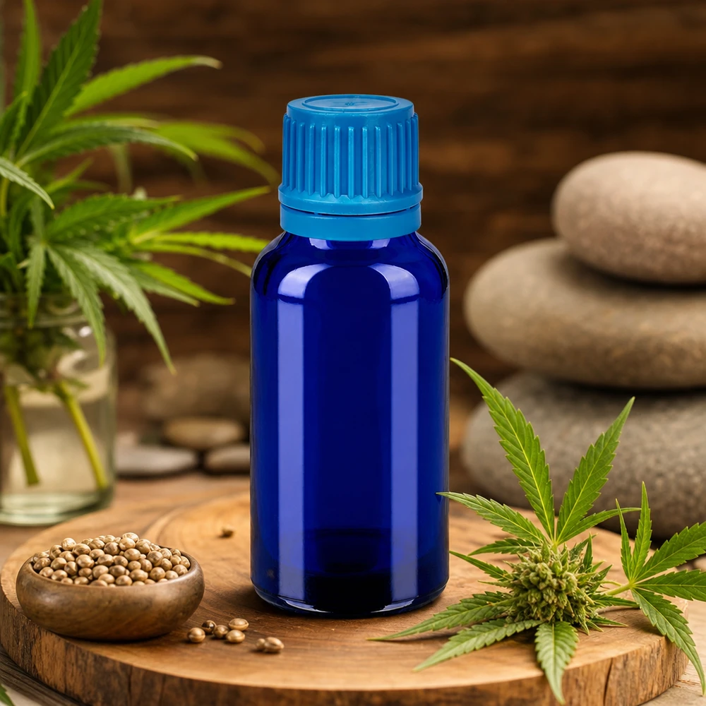 Frasco de 30 ml com tampa de rosca de 11 mm azul com fecho inviolável BlueLine UT18/30 Frasco de vidro de 30 ml de cor azul escura com tampa inviolável para uma conservação segura