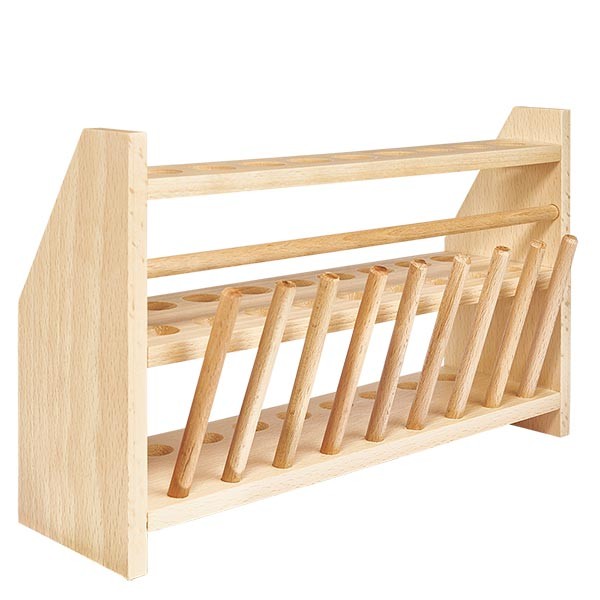 Porta-tubos de madeira, para frascos até aprox. 18 mm Ø para 18 frascos, com 9 hastes