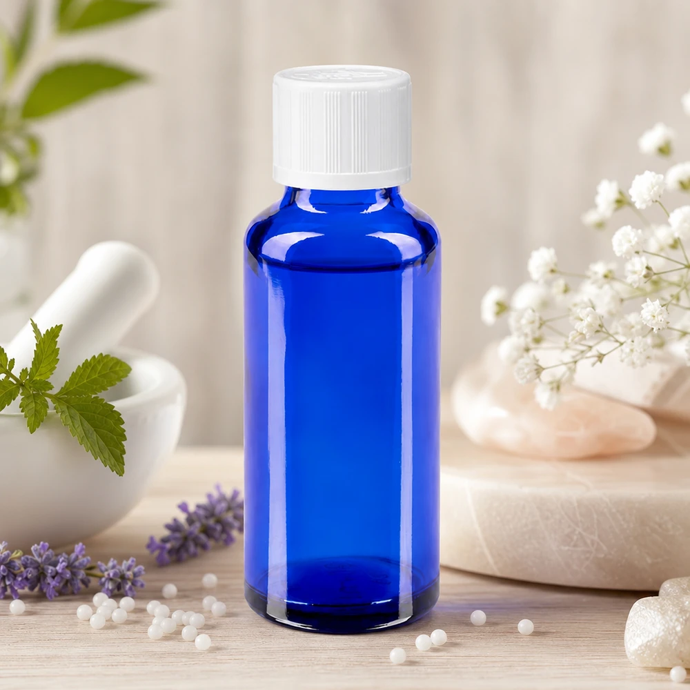 Frasco de farmácia azul 30ml tampa conta-gotas branco padrão resistente a crianças Pequeno frasco de vidro azul de 30 ml com tampa de rosca branca, entre a lavanda e as ervas medicinais