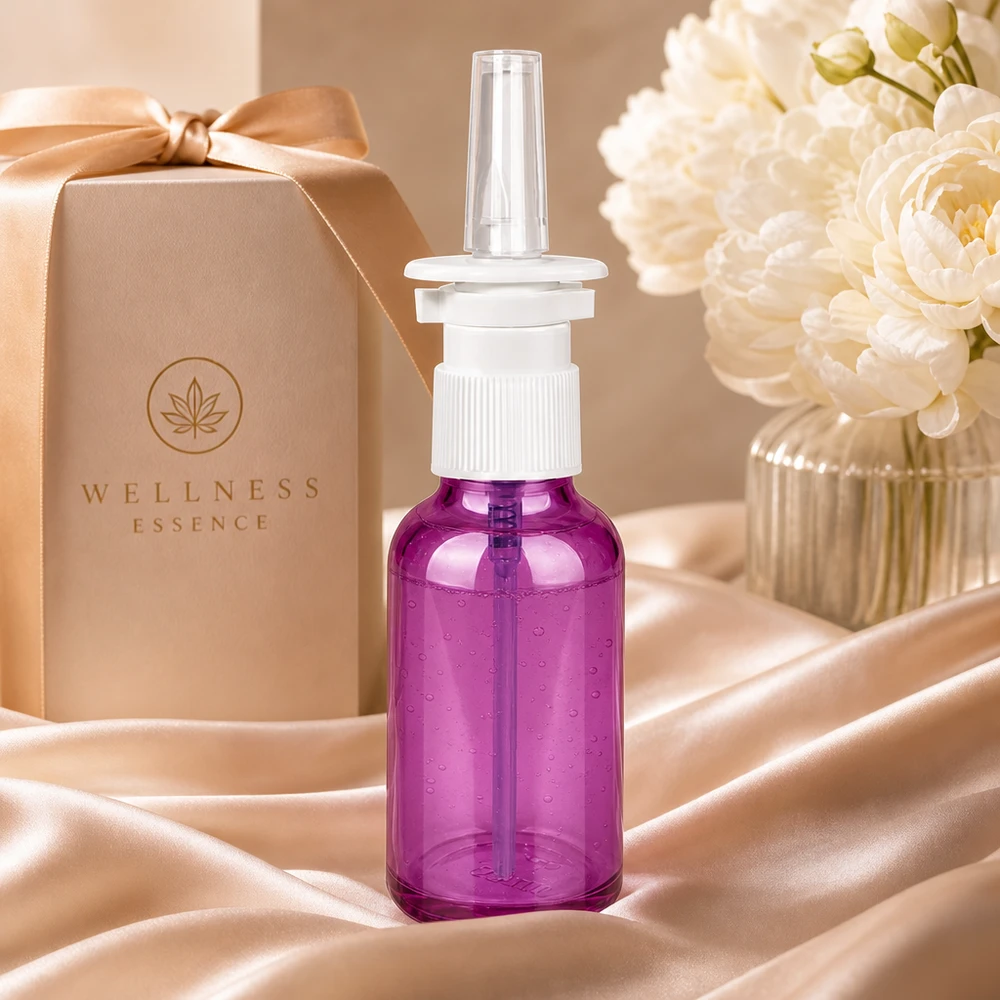 Frasco de spray nasal de 30 ml de alta qualidade com rosca UT18/30 em roxo elegante para dosagem profissional
