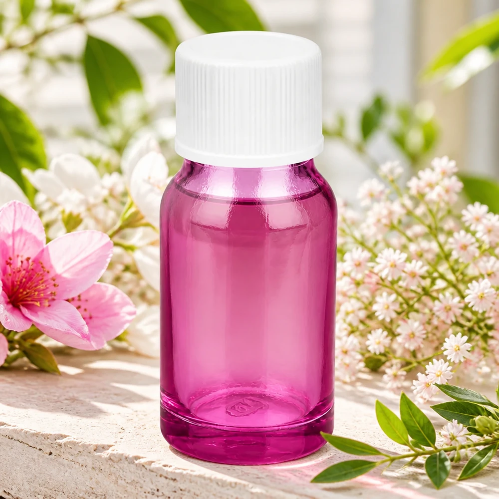 Frasco de 10 ml em vidro violeta de alta qualidade com tampa de rosca branca para uma dosagem precisa