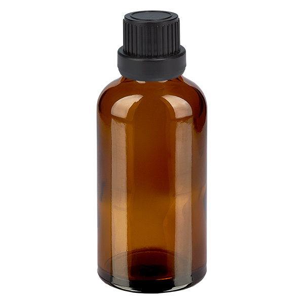 Frasco de 50 ml com tampa de rosca de 11 mm preta com fecho inviolávelII BrownLine UT18/50