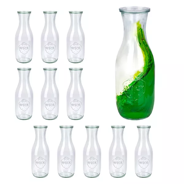 Conjunto de 12 frascos de sumo Weck de 1062 ml com 12 tampas de vidro Conjunto de 12 frascos de sumo Weck de 1062 ml com 12 tampas de vidro