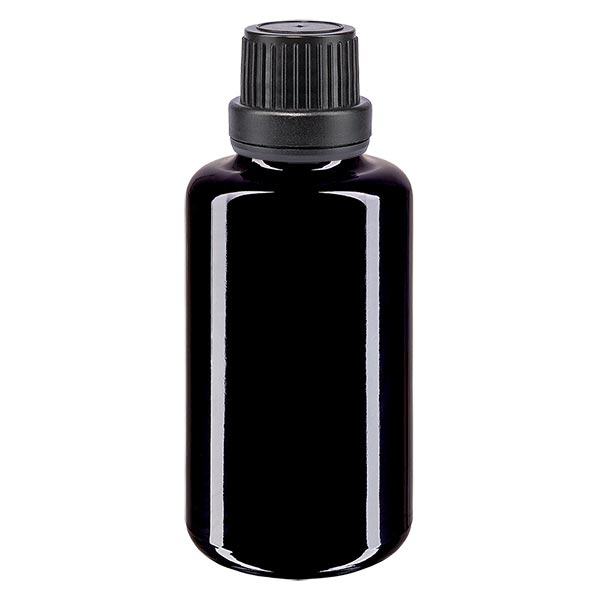Frasco de farmácia violeta 30ml tampa conta-gotas anel de vazamento 2mm preto fecho inviolável