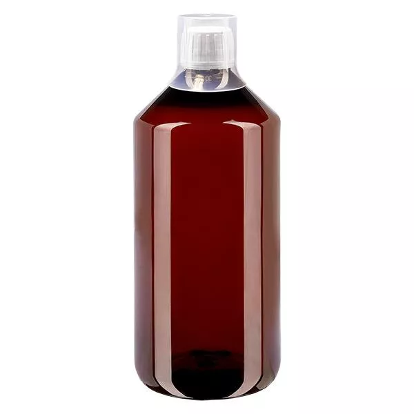 Frasco PET 1000ml com tampa branca inviolável + copo. Frasco PET 1000ml com tampa branca inviolável + copo.