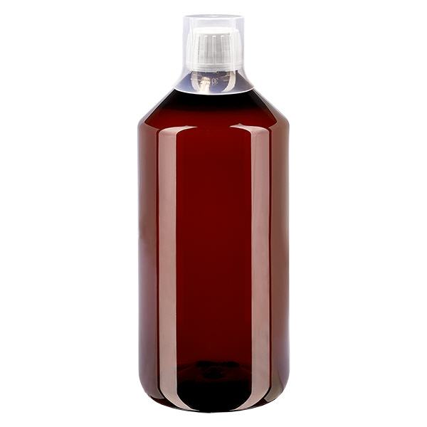 Frasco PET 1000ml com tampa branca inviolável + copo. Frasco PET 1000ml com tampa branca inviolável + copo.