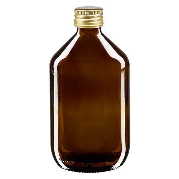 Frasco para medicamentos de 500 ml castanho, com tampa de alumínio dourada ApoGlas Frasco para medicamentos de 500 ml castanho, com tampa de alumínio dourada ApoGlas