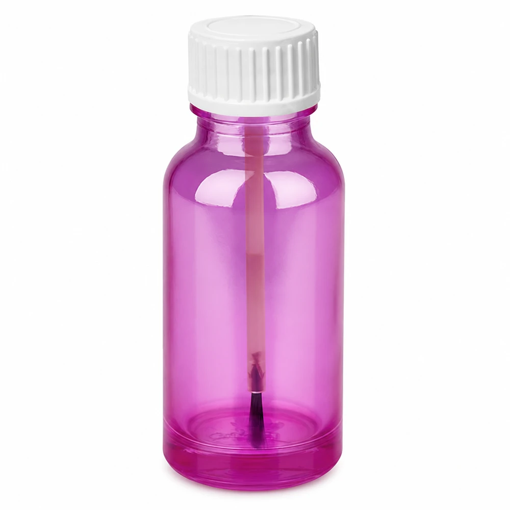 Frasco com pincel de 20 ml branco padrão PurpleLine UT18/20 Frasco para pincéis de 20 ml em vidro roxo com tampa branca para verniz de unhas e cosméticos