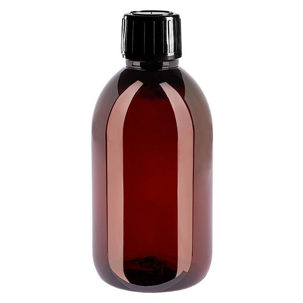 Frasco PET 250ml com tampa inviolável preta Frasco PET 250ml com tampa inviolável preta