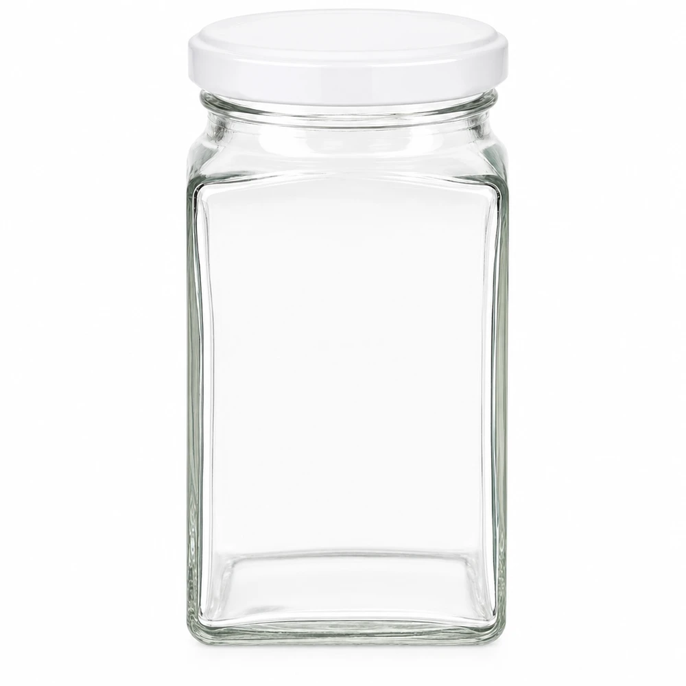 Frasco tetra de 260 ml com tampa BasicSeal branca Frasco quadrado vazio para guardar alimentos Frasco para guardar alimentos