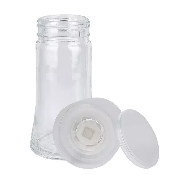 Frasco para especiarias em vidro transparente, 95 ml, com moinho em cerâmica transparente