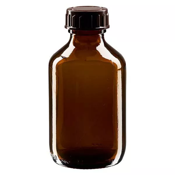 Frasco de medicamento de 150ml castanho, com tampa castanha ApoGlas Frasco de medicamento de 150ml castanho, com tampa castanha ApoGlas