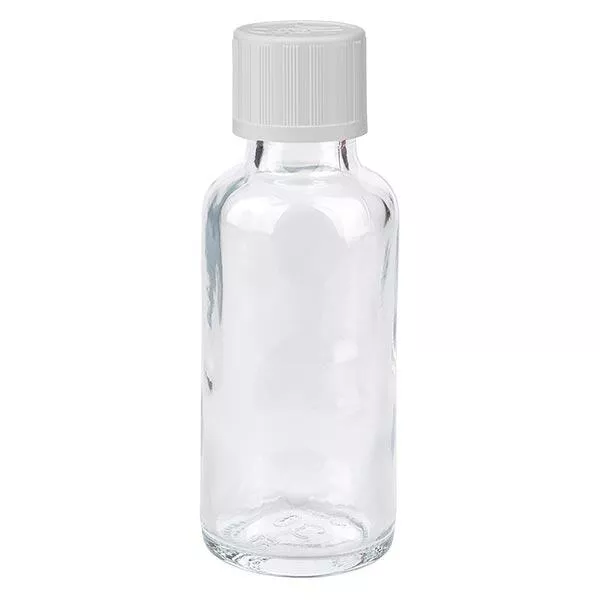 Frasco de farmácia transparente 30ml tampa conta-gotas branco padrão de segurança para crianças Frasco de farmácia transparente 30ml tampa conta-gotas branco padrão de segurança para crianças