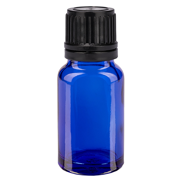 Frasco de 10ml (globule) 3mm GR com anel de vazamento preto com fecho inviolável AzulL. UT18/10