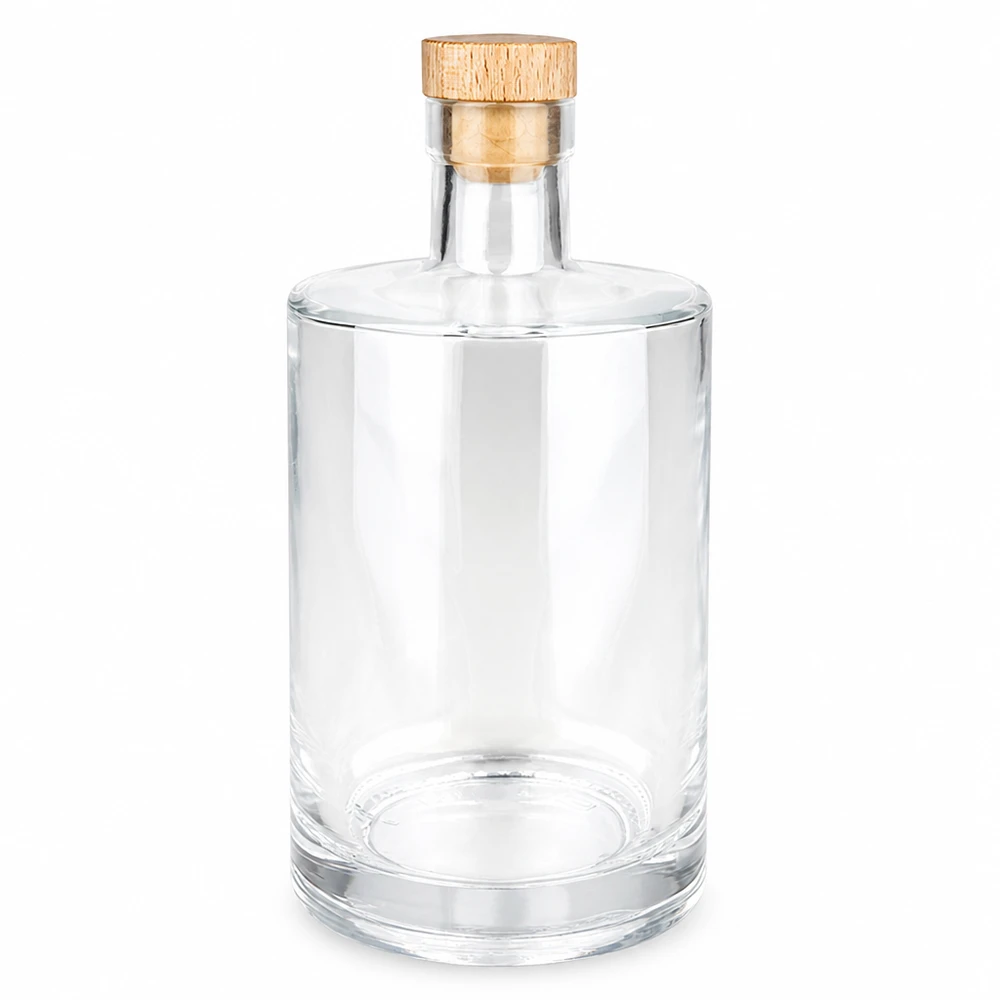 Garrafa de vidro de 700 ml Marie com pega de madeira e rolha UNiTWIST vazia transparente sobre fundo branco